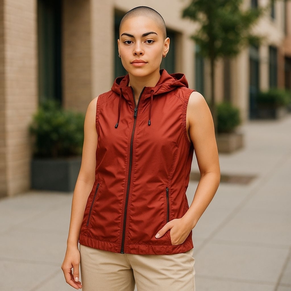 2 Burnt Orange Hudded Vest with V-Neck Zip Up - Picture 7 of 7